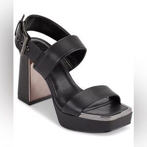 DKNY Bibiana Black Leather Platform Block Heel Sz 11 BNWB